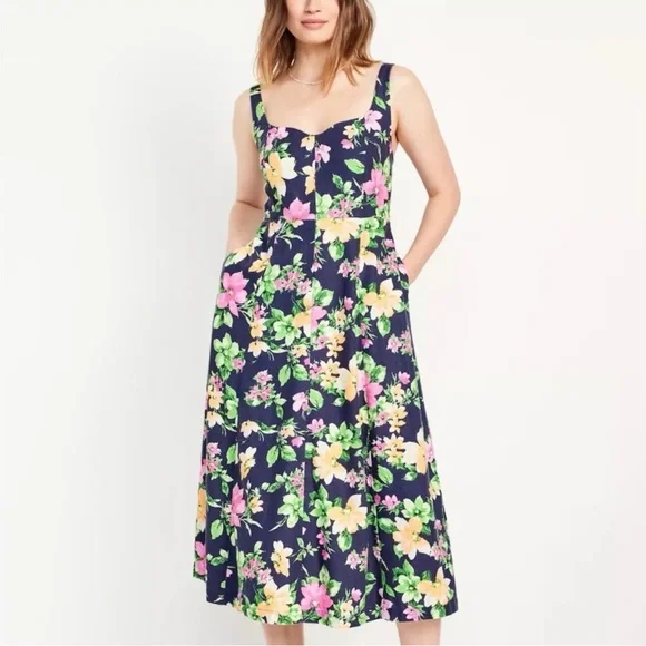 fit & flare sleeveless linen blend midi dress Donna Karan Women's Mix Media Scoop Neck - Canyon/Cream Layer this versatile dress with a cardi or jacket (over) or a tee or cami (under) to create a variety of looks. Time and Tru Women's Sleeveless